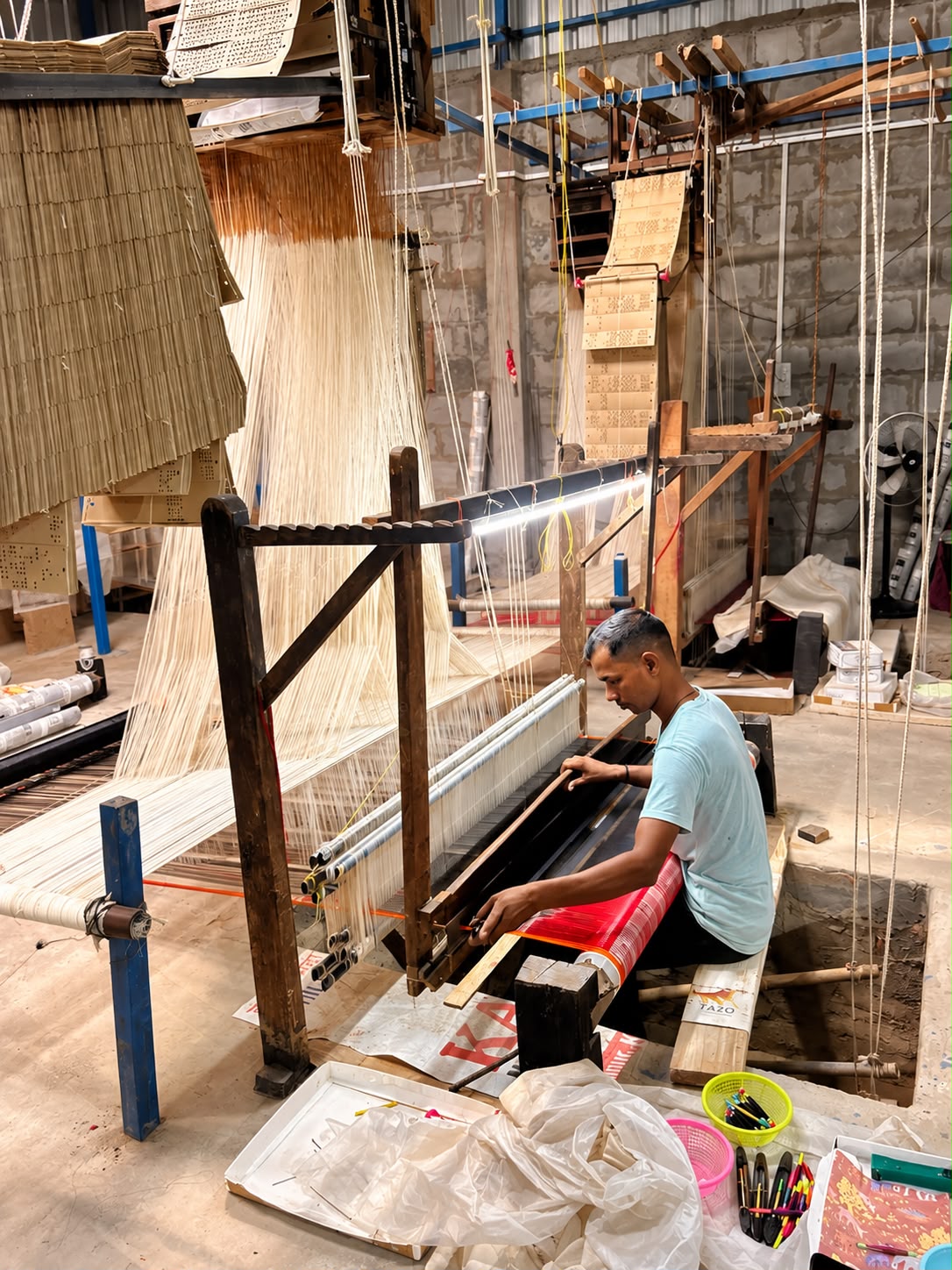 A Banarasi weaver at work on a handloom