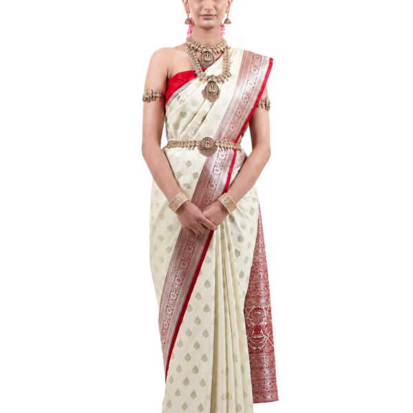 Ivory Semi-Katan Banarasi Saree - view 1