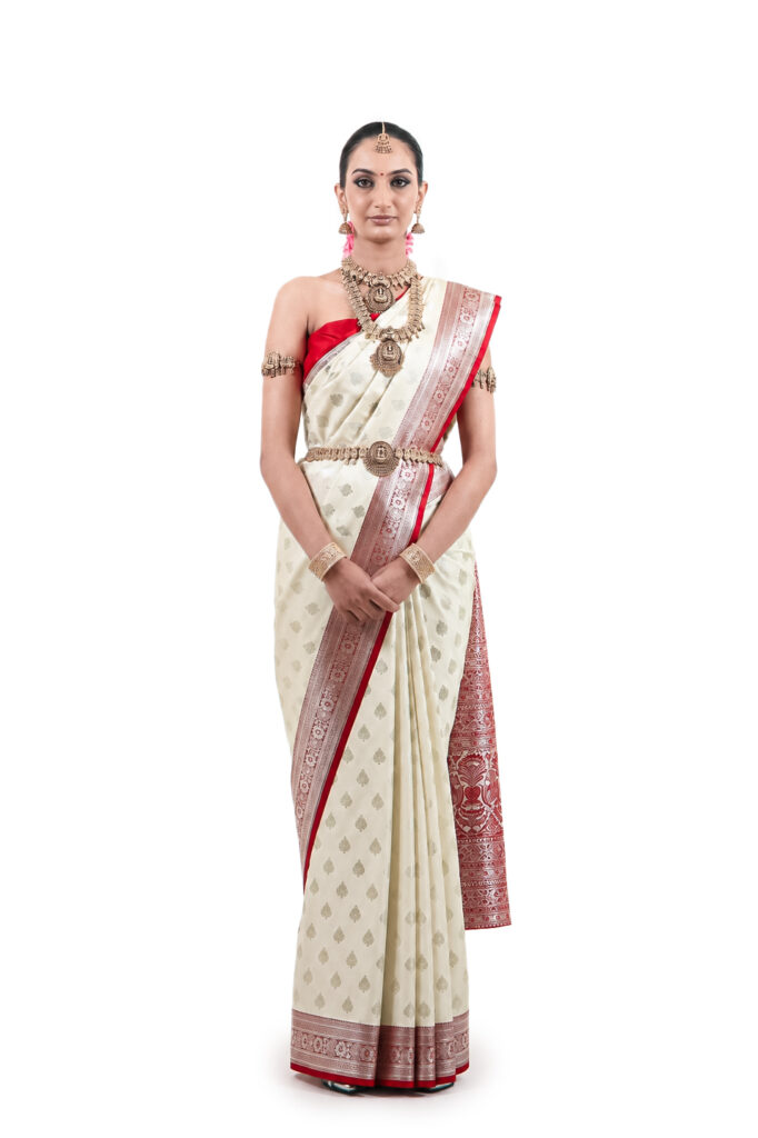 Ivory Semi-Katan Banarasi Saree - view 1