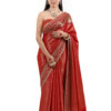 Saubhagyavati Sinduri Red Semi-Katan Silk Bridal Saree - view 1