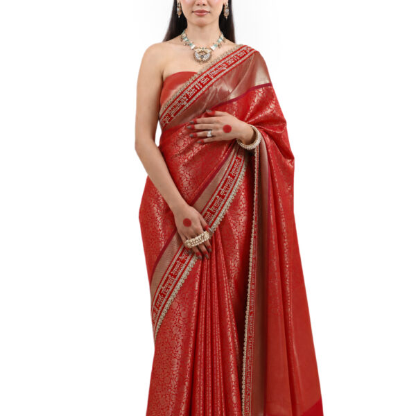 Saubhagyavati Sinduri Red Semi-Katan Silk Bridal Saree - view 1
