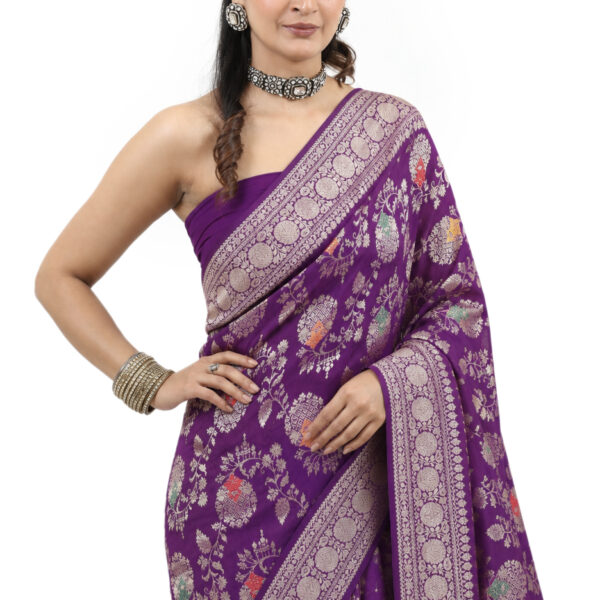 Royal Purple Banarasi Khaddi Georgette Saree - view 1