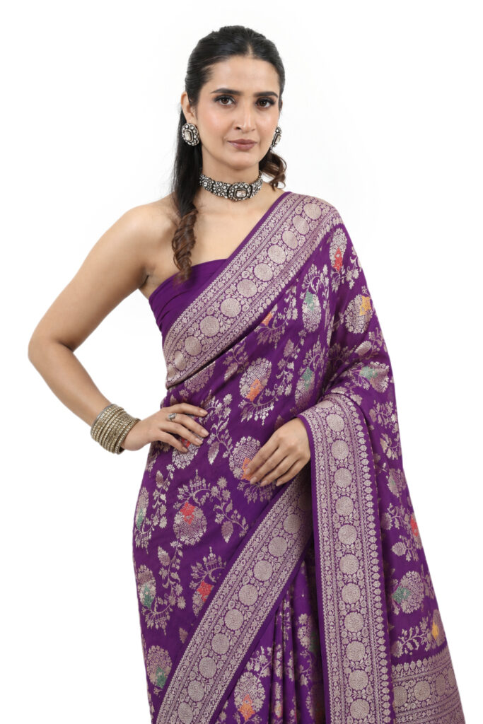 Royal Purple Banarasi Khaddi Georgette Saree - view 1