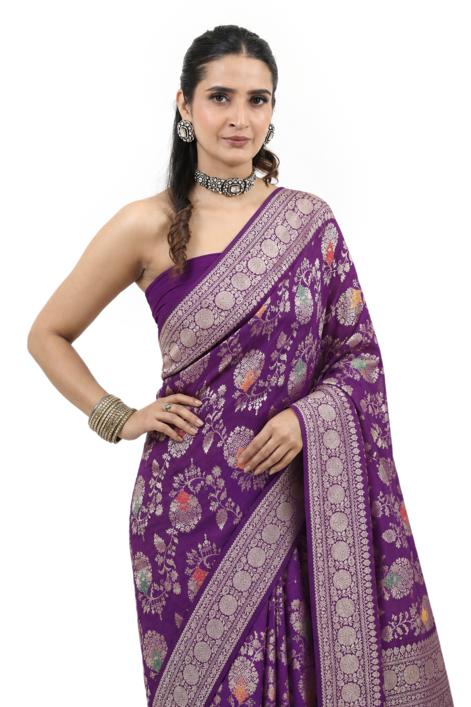 Royal Purple Banarasi Khaddi Georgette Saree - view 1