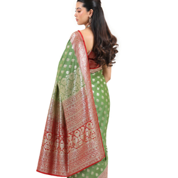 Olive Green Semi-Katan Banarasi Saree - view 1