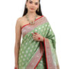 Olive Green Semi-Katan Banarasi Saree - view 2