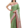 Olive Green Semi-Katan Banarasi Saree - view 4