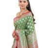 Olive Green Semi-Katan Banarasi Saree - view 5