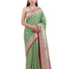 Olive Green Semi-Katan Banarasi Saree - view 8