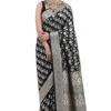 Black Semi-Katan Banarasi Saree - view 5