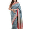 Slate Blue-Grey Semi-Katan Banarasi Saree - view 4