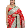 Red Semi-Katan Banarasi Saree - view 3