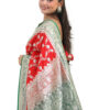 Red Semi-Katan Banarasi Saree - view 4