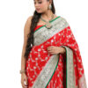 Red Semi-Katan Banarasi Saree - view 7