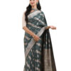 Slate Grey-Green Semi-Katan Banarasi Saree - view 2