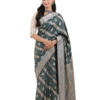 Slate Grey-Green Semi-Katan Banarasi Saree - view 3