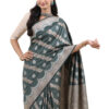 Slate Grey-Green Semi-Katan Banarasi Saree - view 4