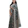 Slate Grey-Green Semi-Katan Banarasi Saree - view 6