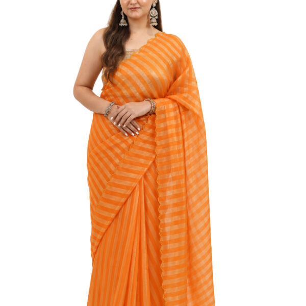 Exclusive Handloom Kora Tissue Zari Strip Saree - view 1