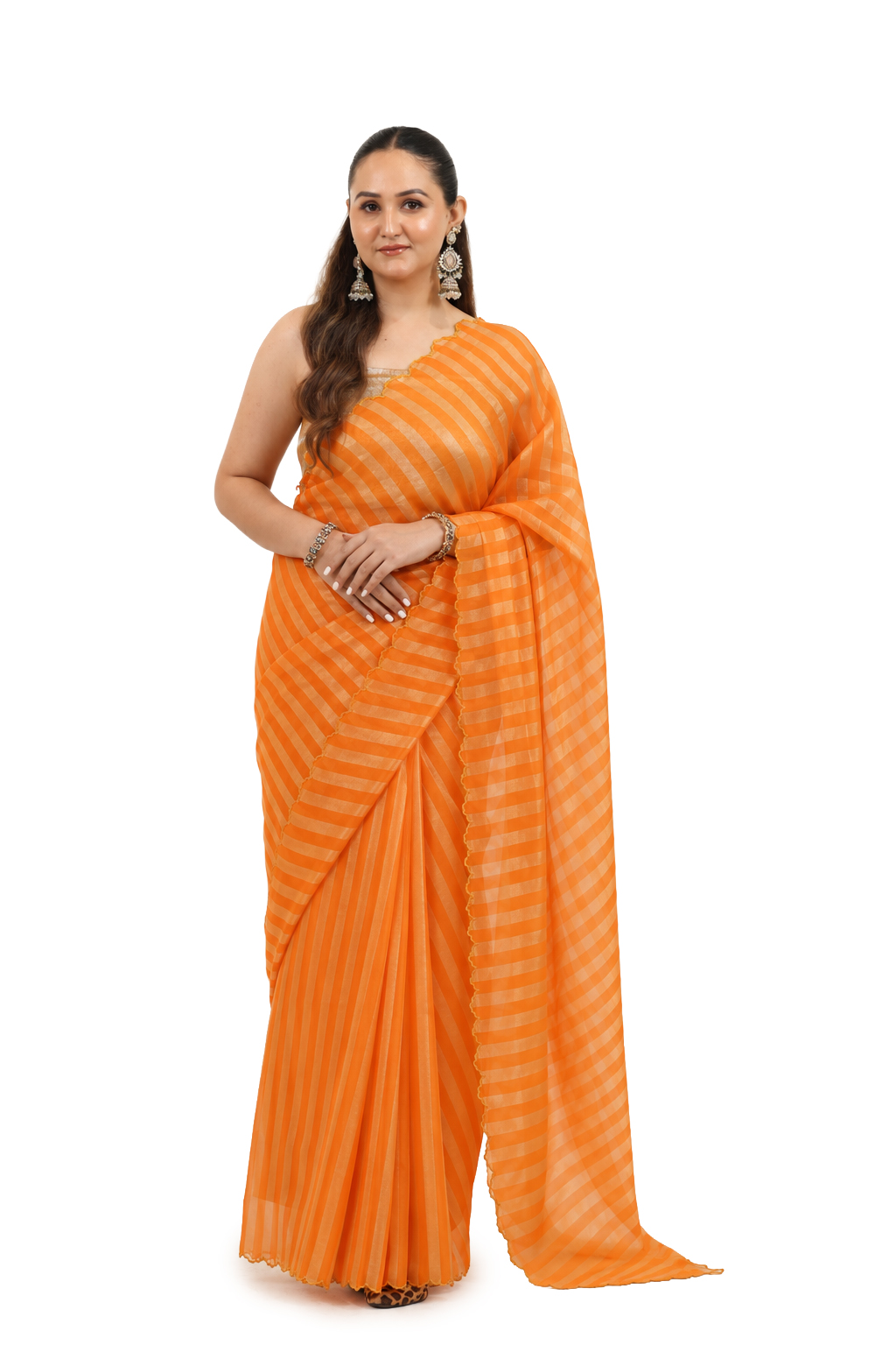Exclusive Handloom Kora Tissue Zari Strip Saree - view 1
